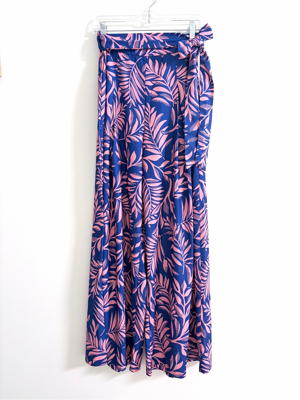 FLYING TOMATO Blue & Pink Leaf Print Wide Leg Flowy Palazzo Wide Leg Pants SMALL